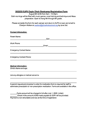 Eagle Choir Boot Camp Registration form